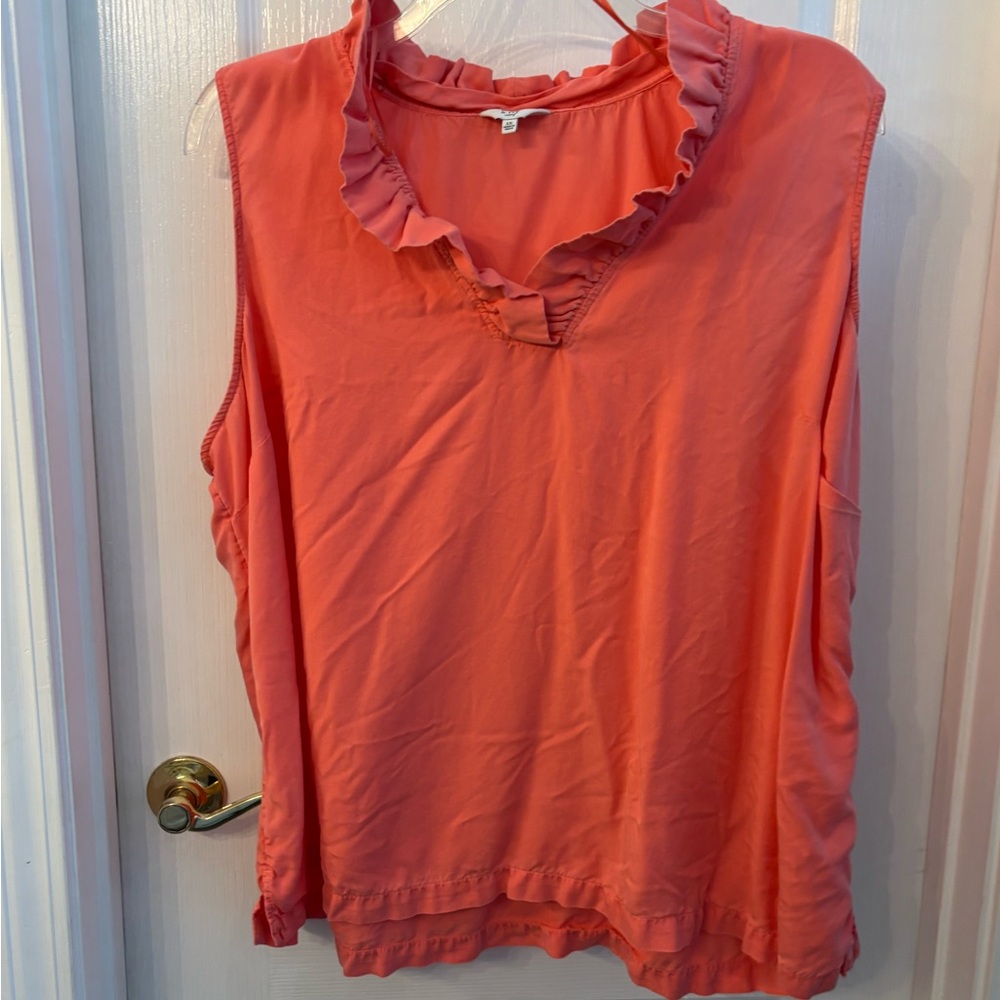 crown & ivy Coral Ruffle Neck Blouse